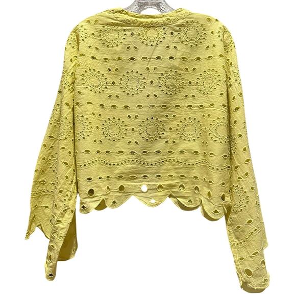 Anthropologie WOMENS ONE SIZE Maeve Cropped Navy Eyelet Cotton Kimono yellow - Picture 4 of 12